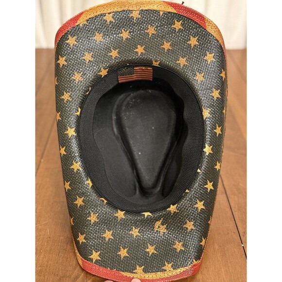 Vintage Tea Stained USA American Flag Shape It Brim Western Cowboy Hat Unisex - Picture 7 of 14